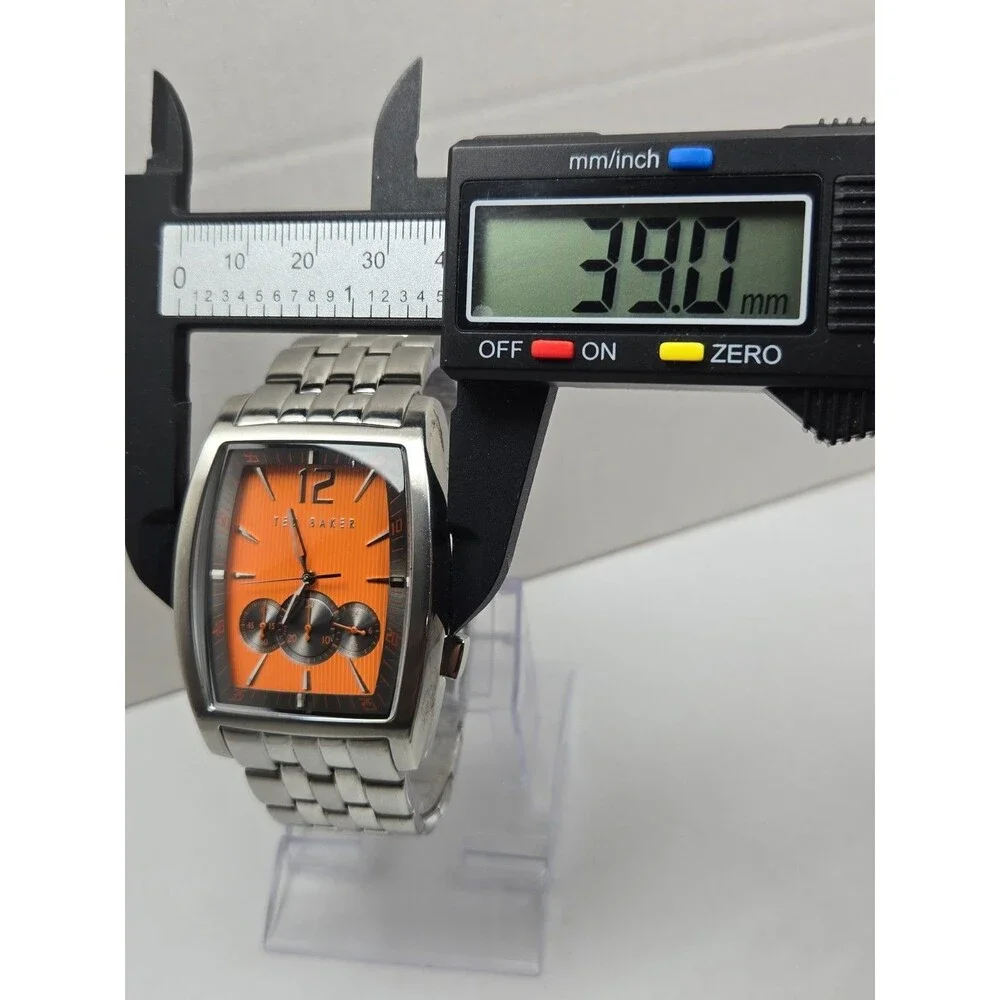 Ted Baker Mens Orange Dial Chronograph 39mm Watch Stainless Steel New Battery